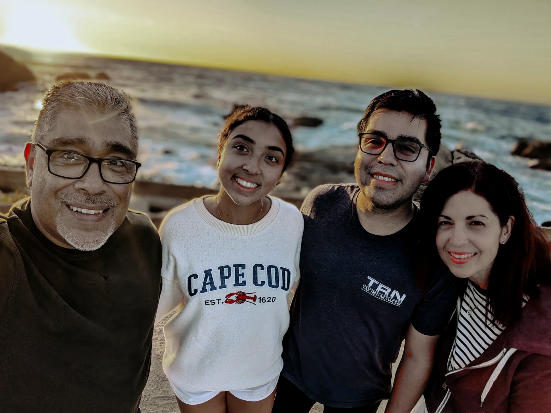Carlos, Bella, Andrew and Elizabeth Samaniego at the beach in Monterey, California
