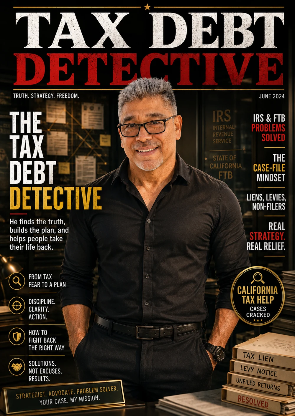 Illustration of Carlos Samaniego as The Tax Debt Detective
